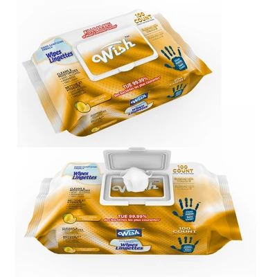 60406, Wish Hand Sanitizing Wipes Bag w/ Lid 100CT Lemon, 191554604063