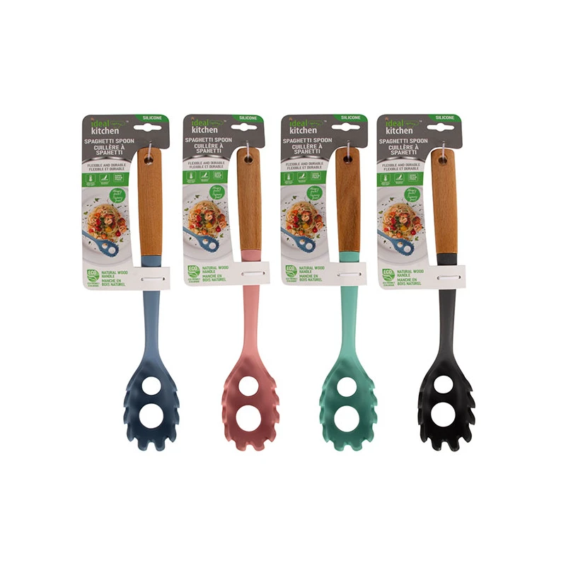Ideal Kitchen Silicone w/ Wood Handle Spaghetti Spoon