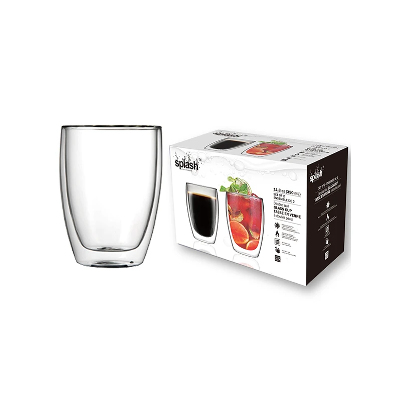 Splash Double Wall Glass Cup 11.8oz 2PK