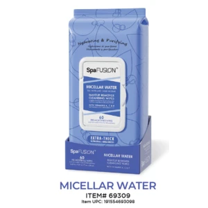 69309, Spa Fusion Make up Remover Cleansing Wipes 60ct Micellar Water, 191554693098