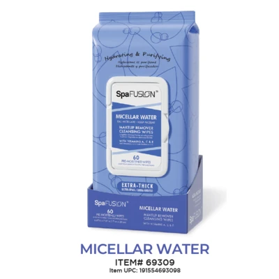 69309, Spa Fusion Make up Remover Cleansing Wipes 60ct Micellar Water, 191554693098