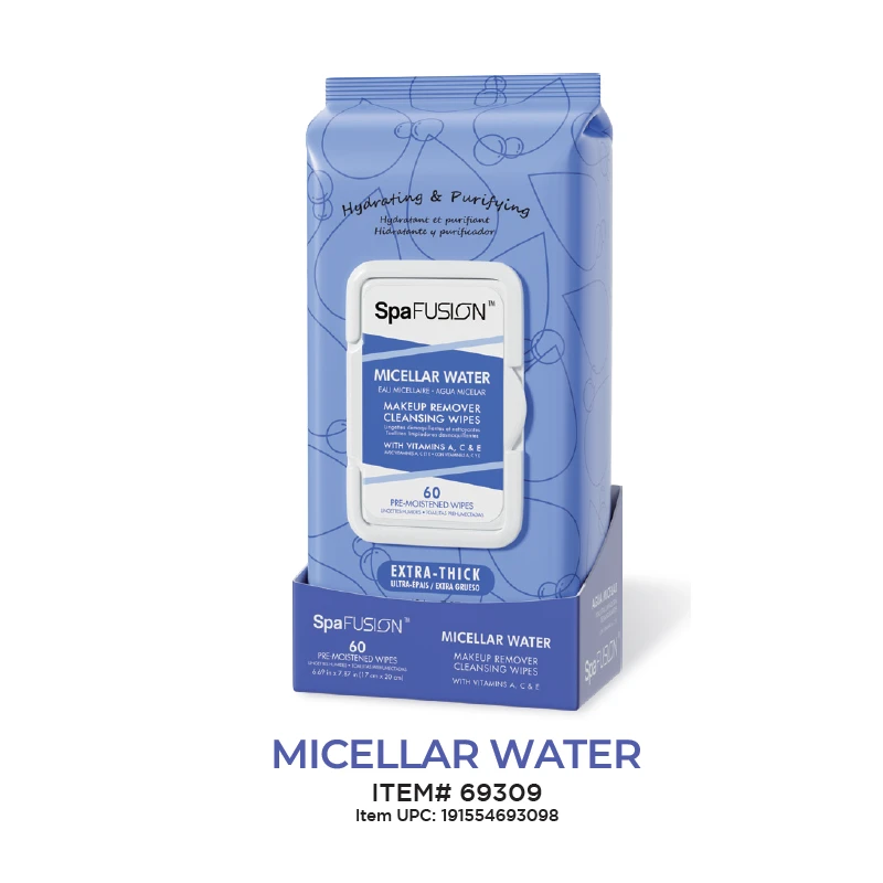 Spa Fusion Make up Remover Cleansing Wipes 60ct Micellar Water