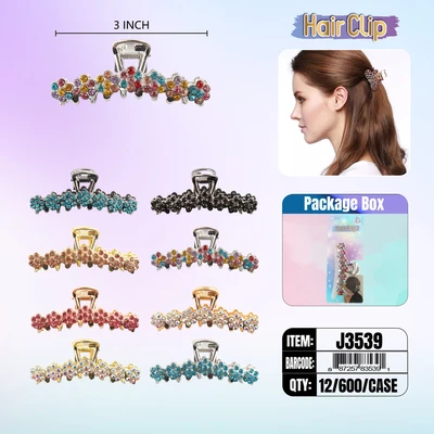 J3539, Hair Clip 3″ Inch with Diamond Assorted, 887257835391