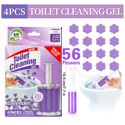 60129, Toilet Cleaning Gel  4 Pack Clean Lavender Scent 6.43oz with 56 Stamps - Air Fusion, 191554601291