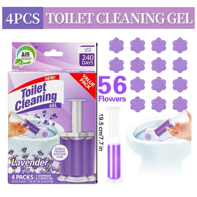 60129, Toilet Cleaning Gel  4 Pack Clean Lavender Scent 6.43oz with 56 Stamps - Air Fusion, 191554601291