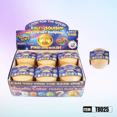 TB025, Ralex Squishy Dumplings Metallic  Color Surprise Gold 3.35", 887258010254