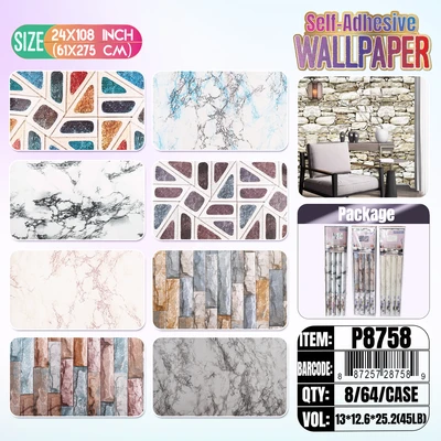 P8758, Self-Adhesive Marbled Wallpaper 23.6“*150 ” Total 19.7Sq Ft Roll, 887257287589