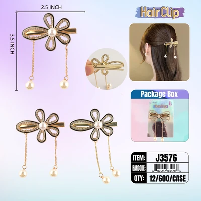 J3576, Hair Clip 3″ Inch with Pearl & Diamond Assorted, 887257835766