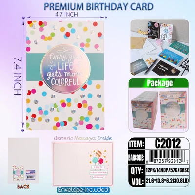 C2012, Birthday Premium Card Generic Messages Inside 12/PVC (144DP), 887257920127
