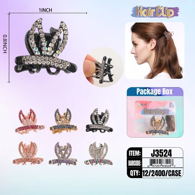 J3524, Hair Clip 1″ Inch with Diamond Assorted, 887257835247