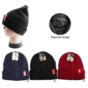 10001, Thermaxxx Winter Knit Hat Men w/ Faux Fur Lining, 191554100015