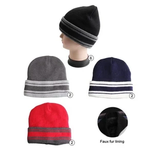 10019, Thermaxxx Winter Hat Stripe Cuff w/ Faux Fur, 191554100190