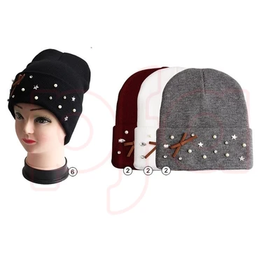 10115, Thermaxxx Winter Beanie Hat w/ Stones + Bow, 191554101159