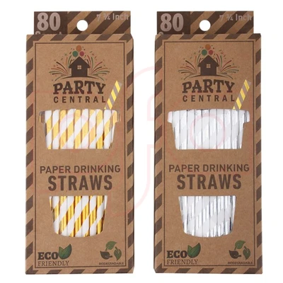 39109, Party Central Paper Straws Gold 80CT, 191554391093