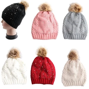 10104, Thermaxxx Winter Hat Pom Pom Stones w/ Faux Fur Lining, 191554101043