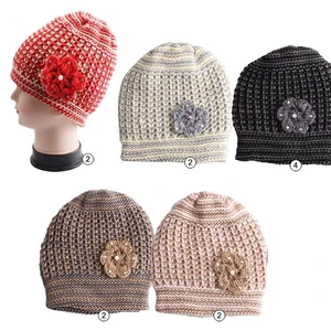 10112, Thermaxxx Winter Knit Hat 2 Tone w/ 6 Flower, 191554101128