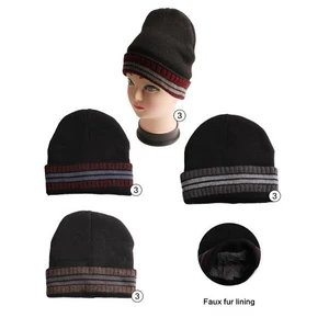 10016, Thermaxxx Winter Hat Stripe Cuff w/ Faux Fur Lining, 191554100169