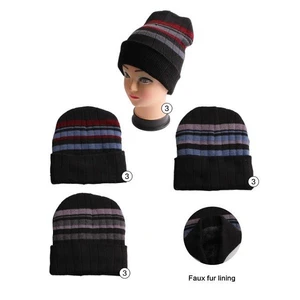 10018, Thermaxxx Winter Hat Dash Stripe w/ Faux Fur Lining, 191554100183