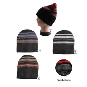 10017, Thermaxxx Winter Hat Stripe w/ Faux Fur Lining, 191554100176