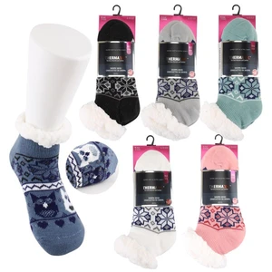 12034, Thermaxxx Sherpa Ankle Socks w/Non-Slip Bottom Snowflakes, 191554120341