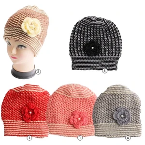 10103, Thermaxxx Winter Knit Hat 2 Tone w/ 5 Flower, 191554101036