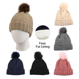 10131, Thermaxxx Ladies Pom Pom Hat w/ Fur lining Glitter, 191554101319