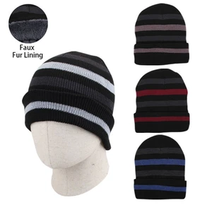 10064, Thermaxxx Men's Hat w/ Fur Lining Large Stripes, 191554100640