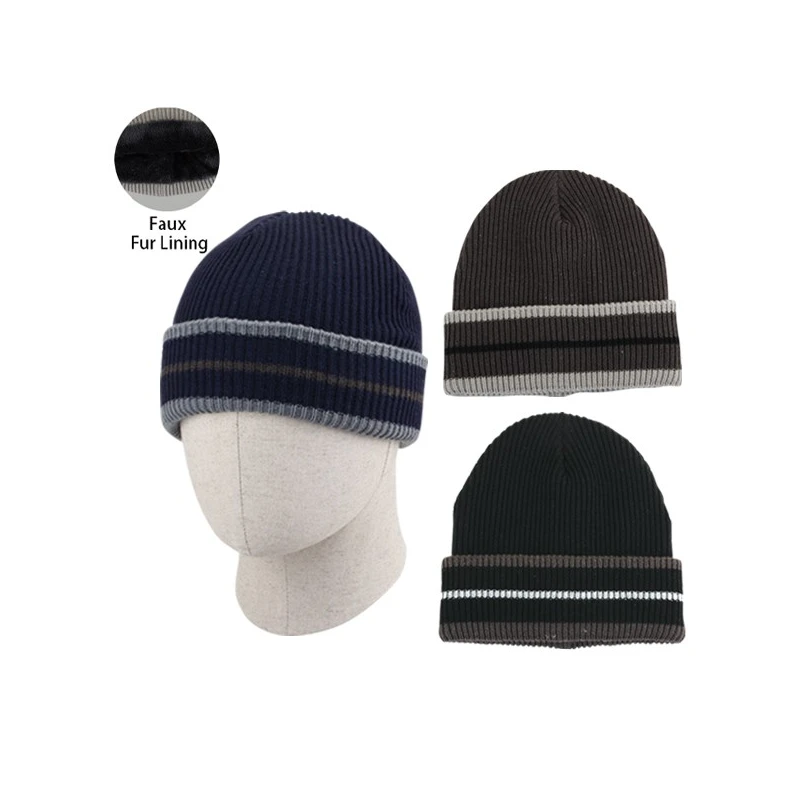 Thermaxxx Men Hat w/ Fur Lining Multi Stripes
