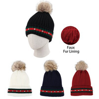 Thermaxxx Ladies Pom Pom Hat w/ Fur lining & Stones