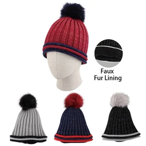 10132, Thermaxxx Ladies Pom Pom w/ Hat Fur lining Marled Stripes, 191554101326