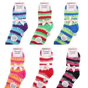 12102, Thermaxxx Winter Socks Fuzzy Stripes Bow, 191554121027