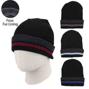 10067, Thermaxxx Men's Hat w/ Fur Lining Cuff Stripe, 191554100671
