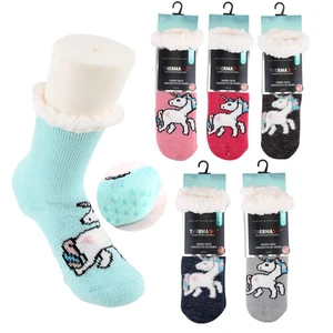 12035, Thermaxxx Sherpa Socks w/Non-Slip Bottom Kids Unicorn, 191554120358