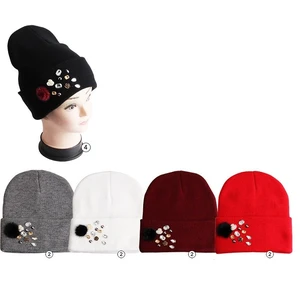 10116, Thermaxxx Winter Beanie Hat w/ Stones + Fur Ball, 191554101166